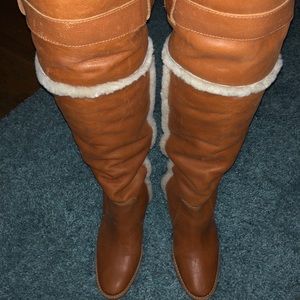 Kors cognac Leather Shearling over-the-knee Boots